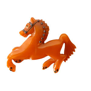 Bakelite Brooch - Equestrian Prancing Horse - Butterscotch - 40's Vintage